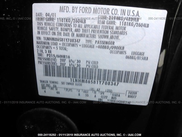 1LNHM86S81Y708347 - 2001 LINCOLN LS BLACK photo 9