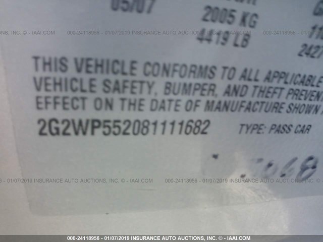 2G2WP552081111682 - 2008 PONTIAC GRAND PRIX SILVER photo 9