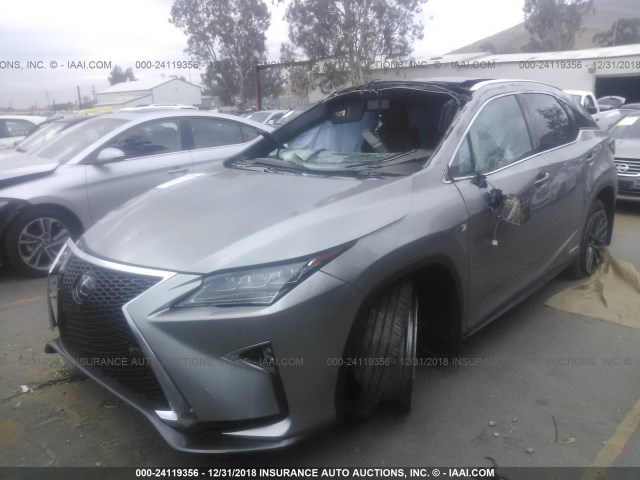 2T2BGMCA0HC017197 - 2017 LEXUS RX 450H/BASE/F SPORT GRAY photo 2