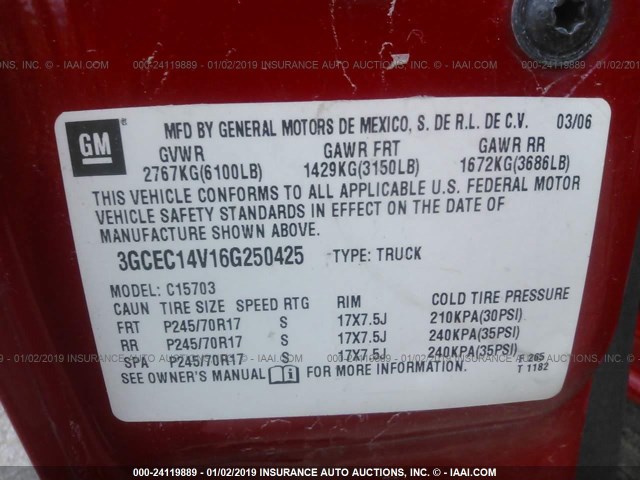 3GCEC14V16G250425 - 2006 CHEVROLET SILVERADO C1500 RED photo 9