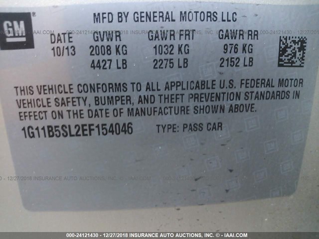 1G11B5SL2EF154046 - 2014 CHEVROLET MALIBU LS GOLD photo 9