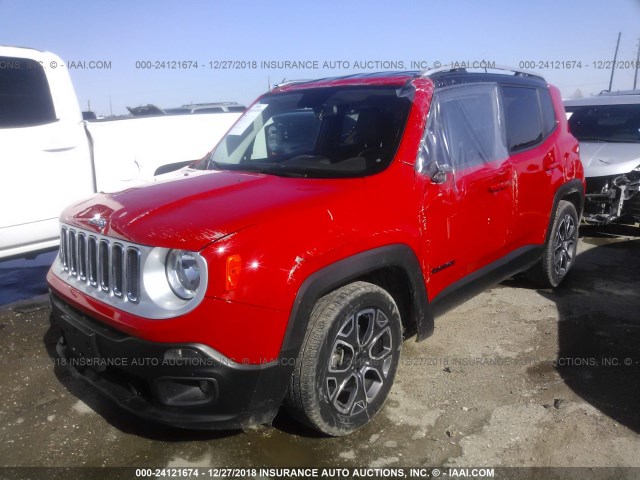 ZACCJADT4GPC84452 - 2016 JEEP RENEGADE LIMITED RED photo 2