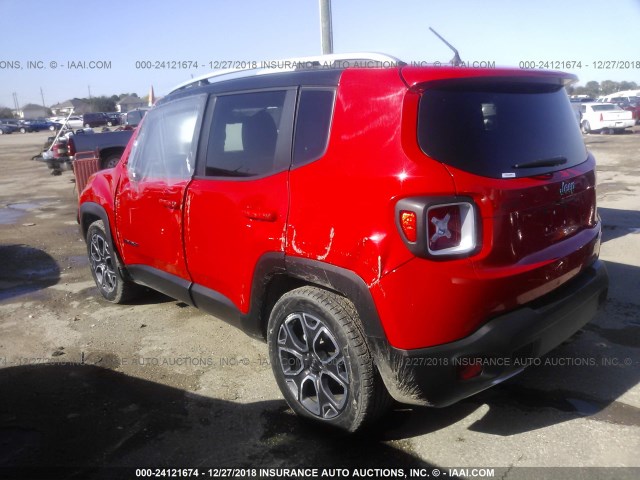 ZACCJADT4GPC84452 - 2016 JEEP RENEGADE LIMITED RED photo 3