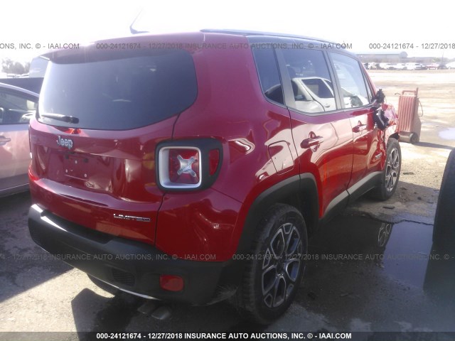 ZACCJADT4GPC84452 - 2016 JEEP RENEGADE LIMITED RED photo 4