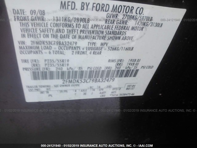 2FMDK53C79BA32479 - 2009 FORD FLEX LIMITED BURGUNDY photo 9