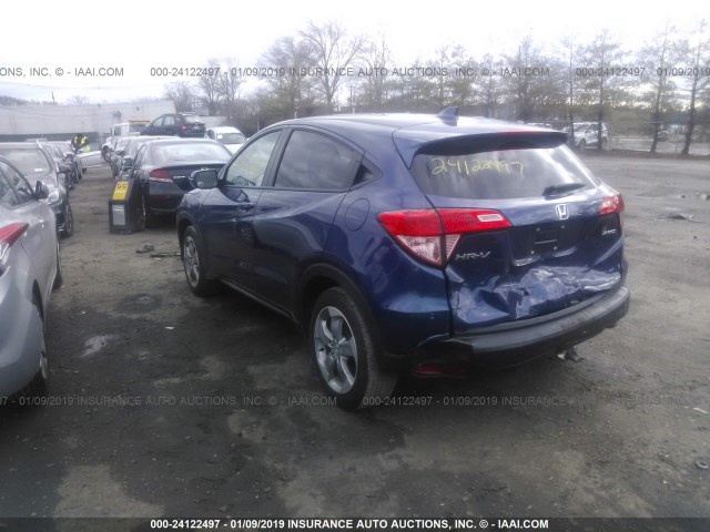 3CZRU6H55HM728494 - 2017 HONDA HR-V EX BLUE photo 3