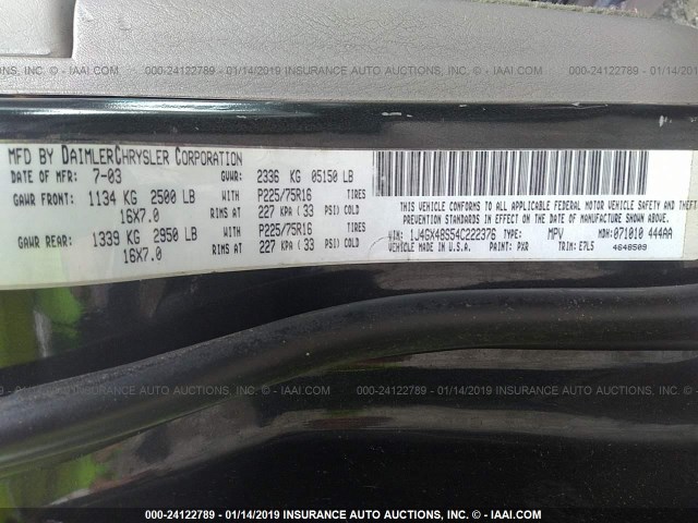 1J4GX48S54C222376 - 2004 JEEP GRAND CHEROKEE LAREDO/COLUMBIA/FREEDOM BLACK photo 9