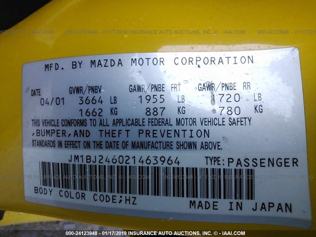 JM1BJ246021463964 - 2002 MAZDA PROTEGE PR5 YELLOW photo 9