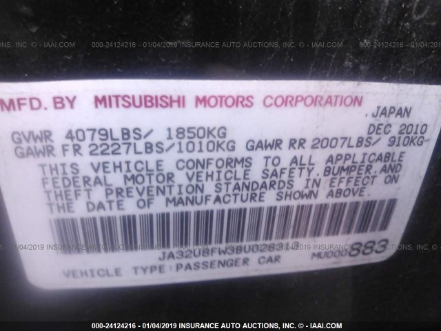 JA32U8FW3BU028313 - 2011 MITSUBISHI LANCER GTS BLACK photo 9