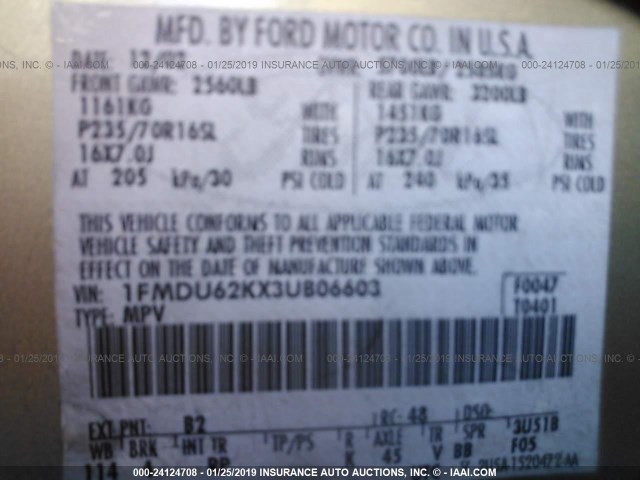 1FMDU62KX3UB06603 - 2003 FORD EXPLORER XLS/XLS SPORT 棕色 照片 9