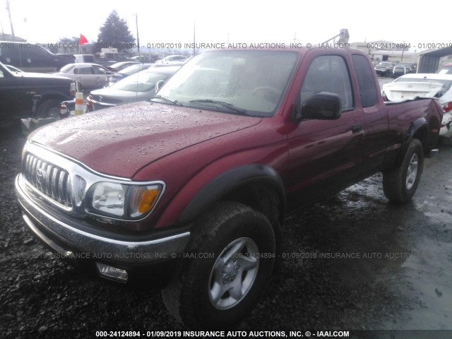 5TEWN72N41Z804137 - 2001 TOYOTA TACOMA XTRACAB MAROON photo 2