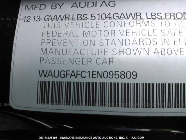 WAUGFAFC1EN095809 - 2014 AUDI A6 PREMIUM PLUS BLACK photo 9