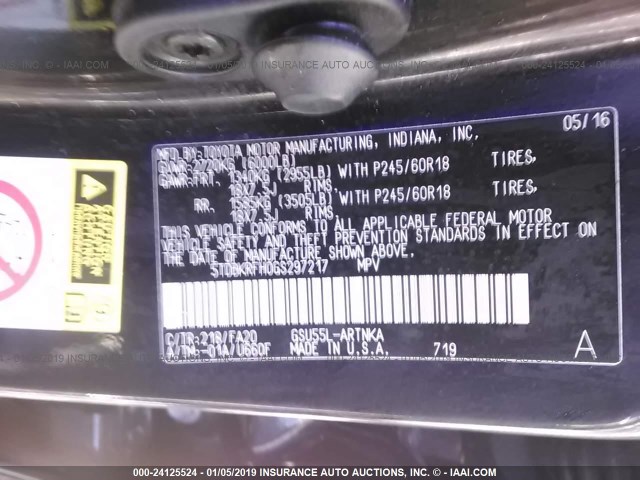 5TDBKRFH0GS297217 - 2016 TOYOTA HIGHLANDER LE/LE PLUS BLACK photo 9