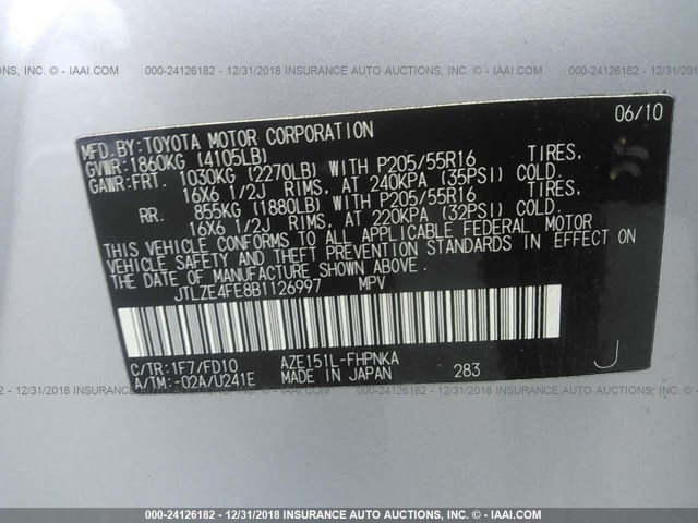 JTLZE4FE8B1126997 - 2011 TOYOTA SCION XB SILVER photo 9