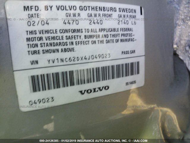 YV1NC62DX4J049023 - 2004 VOLVO C70 HPT SILVER photo 9