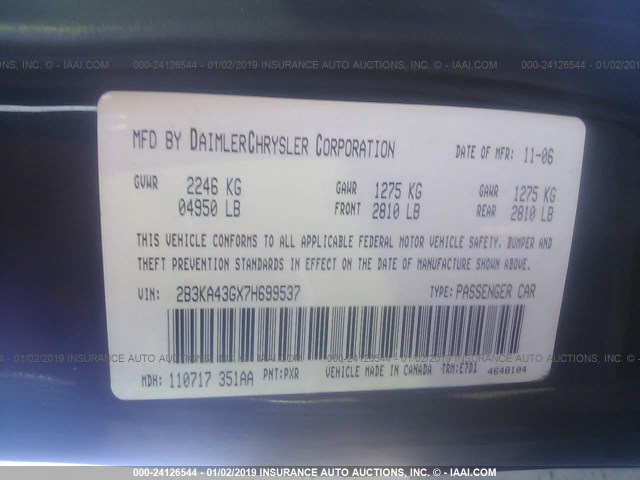 2B3KA43GX7H699537 - 2007 DODGE CHARGER SE/SXT BLACK photo 9