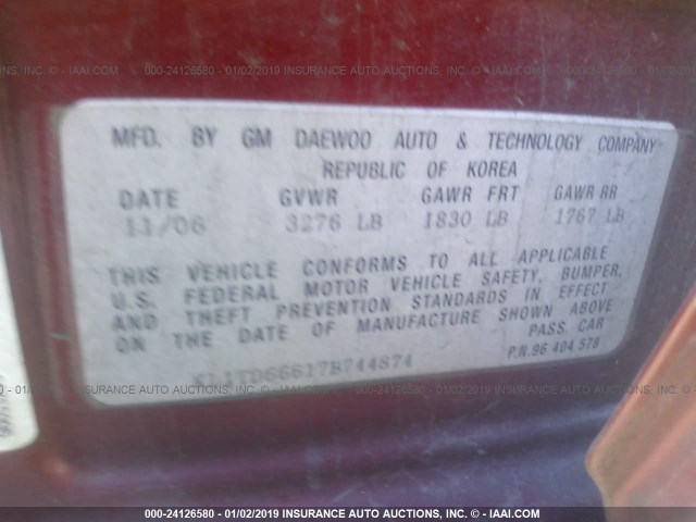 KL1TD66617B744874 - 2007 CHEVROLET AVEO LS RED photo 9