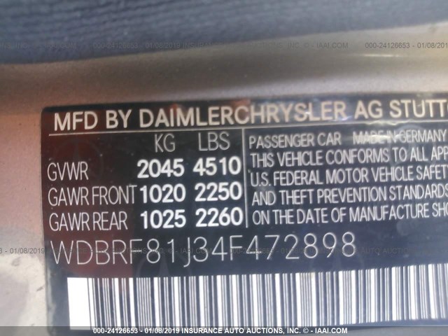 WDBRF81J34F472898 - 2004 MERCEDES-BENZ C 240 4MATIC SILVER photo 9