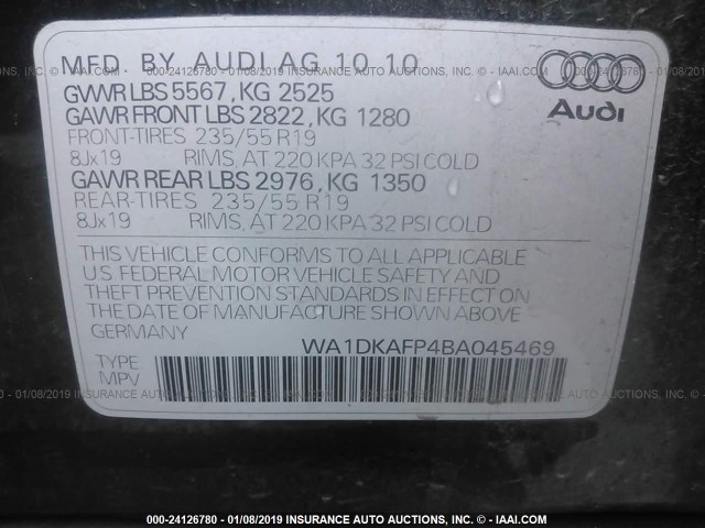 WA1DKAFP4BA045469 - 2011 AUDI Q5 PREMIUM PLUS BLACK photo 9