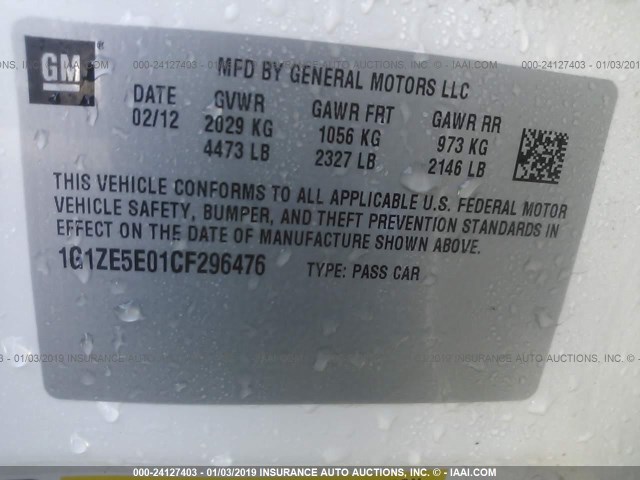 1G1ZE5E01CF296476 - 2012 CHEVROLET MALIBU LTZ WHITE photo 9