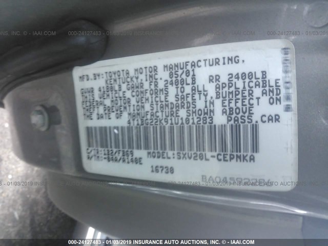 4T1BG22K91U101283 - 2001 TOYOTA CAMRY CE/LE/XLE TAN photo 9