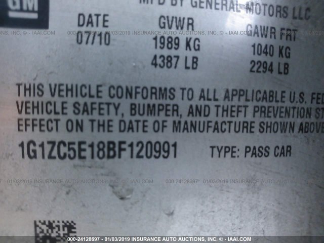 1G1ZC5E18BF120991 - 2011 CHEVROLET MALIBU 1LT BROWN photo 9