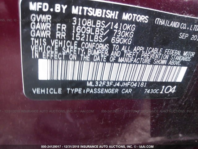 ML32F3FJ4JHF04181 - 2018 MITSUBISHI MIRAGE G4 ES Bənövşəyi foto 9