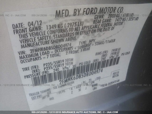 2FMHK6D85DBD04974 - 2013 FORD FLEX LIMITED SILVER photo 9