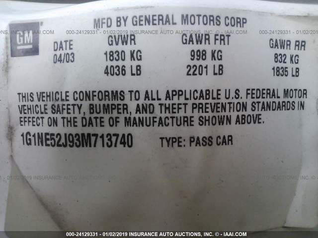 1G1NE52J93M713740 - 2003 CHEVROLET MALIBU LS 白色 照片 9