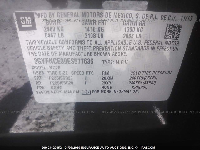 3GYFNCE39ES577636 - 2014 CADILLAC SRX PERFORMANCE COLLECTION Сұр фото 9