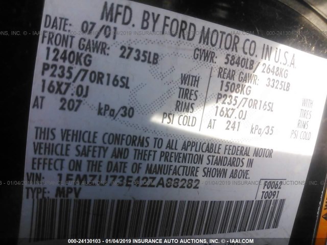 1FMZU73E42ZA88282 - 2002 FORD EXPLORER XLT BLACK photo 9