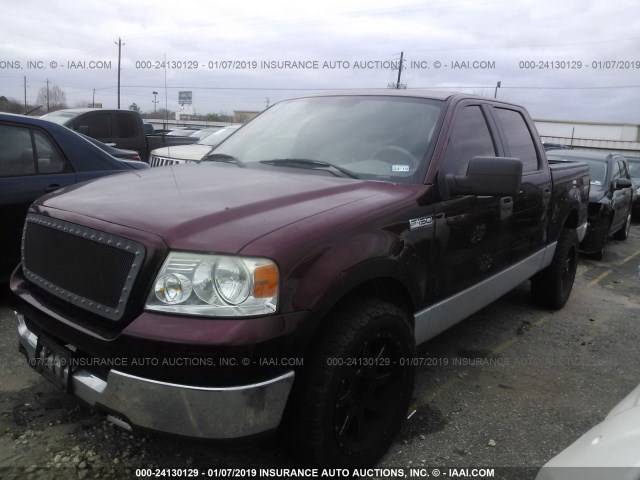 1FTRW12W85KF12968 - 2005 FORD F150 SUPERCREW MAROON photo 2