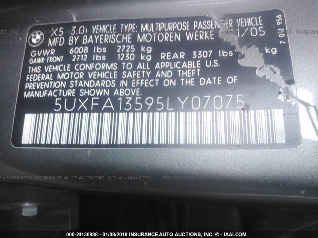 5UXFA13595LY07075 - 2005 BMW X5 3.0I 棕色 照片 9