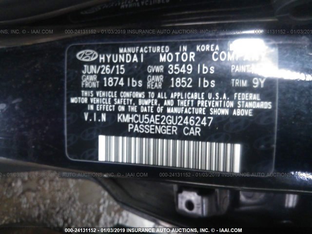 KMHCU5AE2GU246247 - 2016 HYUNDAI ACCENT SPORT BLACK photo 9