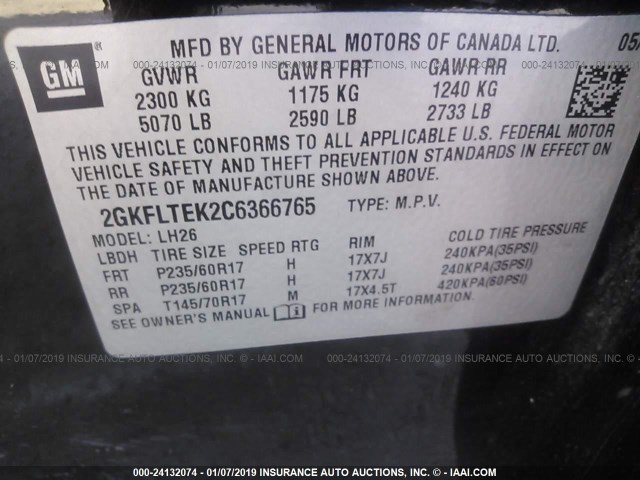 2GKFLTEK2C6366765 - 2012 GMC TERRAIN SLE BLACK photo 9