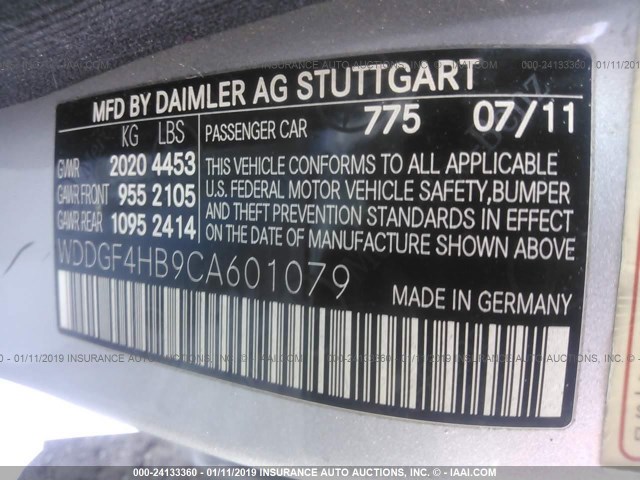 WDDGF4HB9CA601079 - 2012 MERCEDES-BENZ C 250 SILVER photo 9