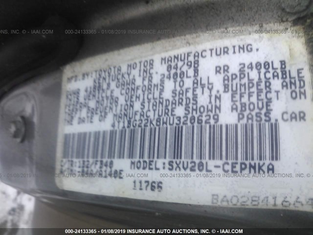 4T1BG22K8WU320629 - 1998 TOYOTA CAMRY CE/LE/XLE TAN photo 9