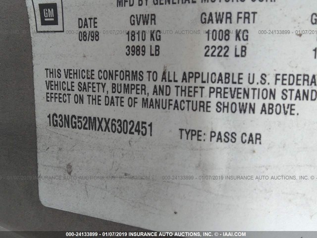 1G3NG52MXX6302451 - 1999 OLDSMOBILE CUTLASS GLS GOLD photo 9