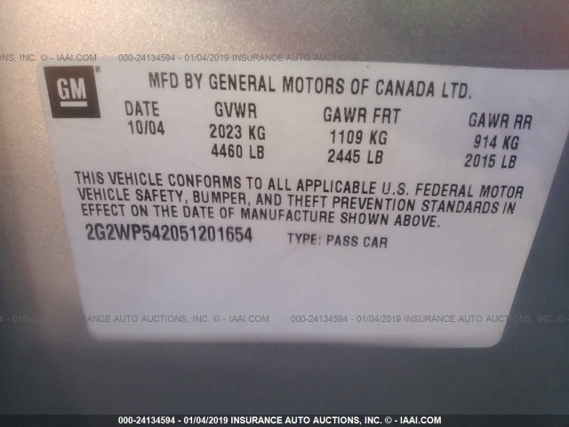 2G2WP542051201654 - 2005 PONTIAC GRAND PRIX ვერცხლისფერი ფოტო 9