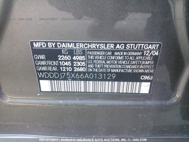 WDDDJ75X66A013129 - 2006 MERCEDES-BENZ CLS 500C GRAY photo 9