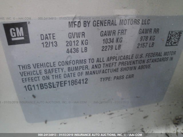 1G11B5SL7EF186412 - 2014 CHEVROLET MALIBU LS BEIGE photo 9