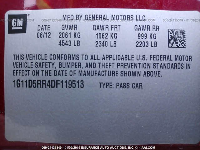 1G11D5RR4DF119513 - 2013 CHEVROLET MALIBU 1LT RED photo 9