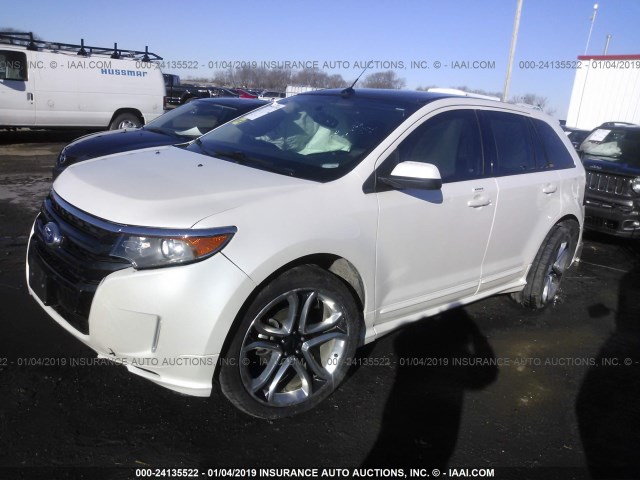 2FMDK4AK0EBA46058 - 2014 FORD EDGE SPORT WHITE photo 2