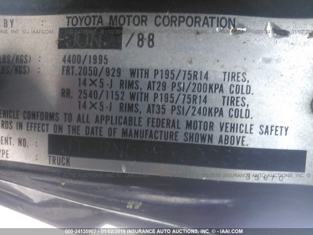 JT4RN55R5J0269710 - 1988 TOYOTA PICKUP 1/2 TON RN55 BLACK photo 9