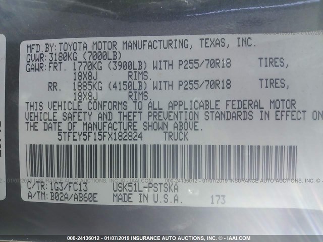 5TFEY5F15FX182824 - 2015 TOYOTA TUNDRA CREWMAX SR5 GRAY photo 9