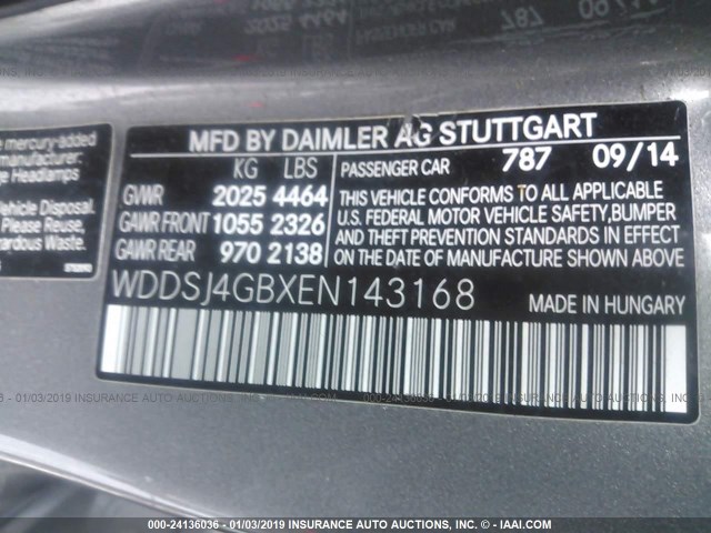 WDDSJ4GBXEN143168 - 2014 MERCEDES-BENZ CLA 250 4MATIC GRAY photo 9