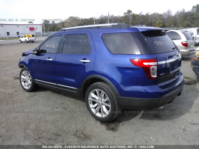 1FM5K7D83EGC20459 - 2014 FORD EXPLORER XLT BLUE photo 3