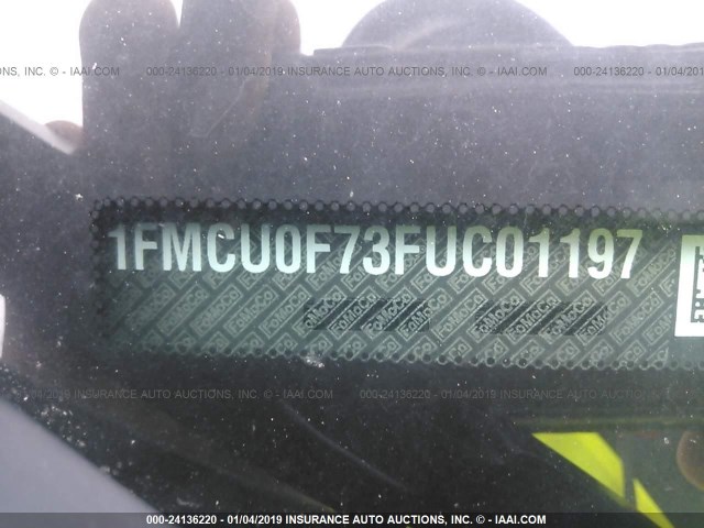 1FMCU0F73FUC01197 - 2015 FORD ESCAPE S WHITE photo 9