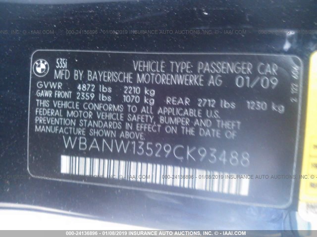 WBANW13529CK93488 - 2009 BMW 535 I Dark Blue photo 9