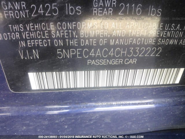 5NPEC4AC4CH332222 - 2012 HYUNDAI SONATA SE/LIMITED BLUE photo 9